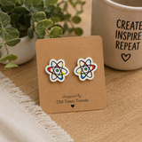 School Days Stud Earring SVG Bundle — 10 Mirrored Pairs, Score-Ready Laser Files | Teacher Earrings, Apple, Pencil, Atom, Globe, Art Palette Studs