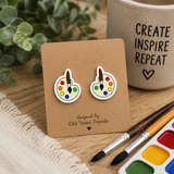 School Days Stud Earring SVG Bundle — 10 Mirrored Pairs, Score-Ready Laser Files | Teacher Earrings, Apple, Pencil, Atom, Globe, Art Palette Studs
