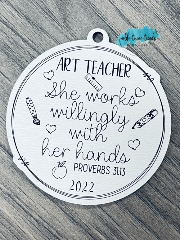 Art Teacher Ornament, proverbs 31, she works willingly with her hands,  Scored,  Cut File, Laser Cut File, SVG, glowforge file