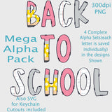 Back to School Mega Alpha Doodle Letter Set, PNG, Sublimation