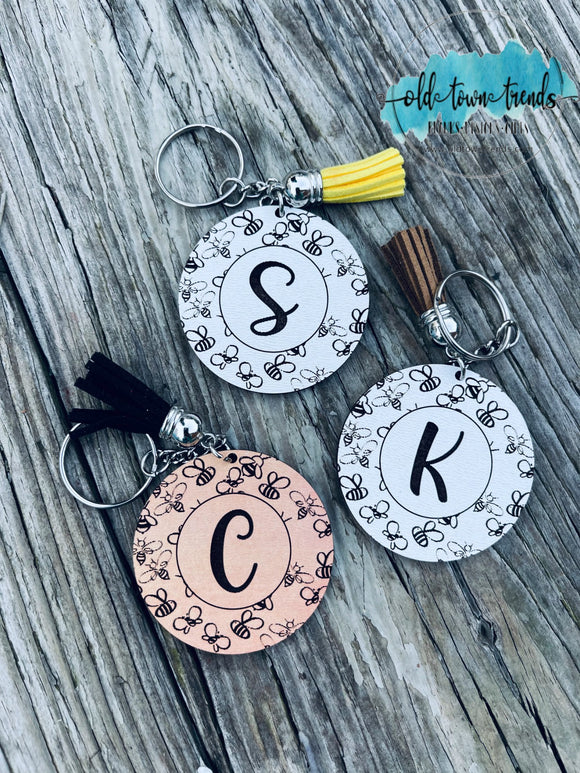 Bee Pattern Engraved Initial Keychain Set, Keychains SVG, scrap fillers, money makers, laser ready