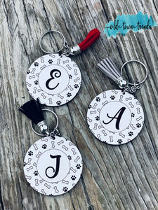 Paw Print and bones Dog Pattern Engraved Initial Keychain Set, Keychains SVG, scrap fillers, money makers, laser ready