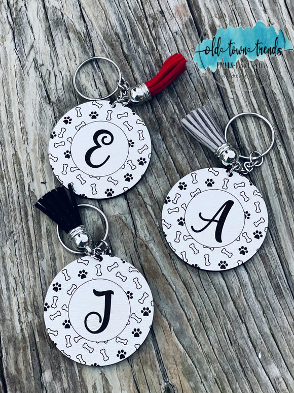 Paw Print and bones Dog Pattern Engraved Initial Keychain Set, Keychains SVG, scrap fillers, money makers, laser ready