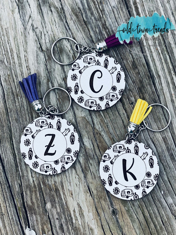 Camping Pattern Engraved Initial Keychain Set, Keychains SVG, scrap fillers, money makers, laser ready