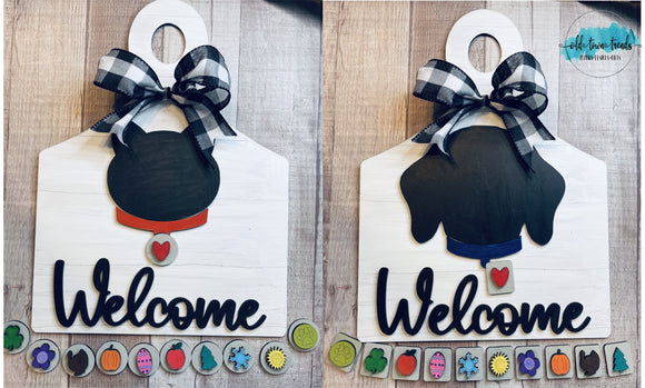 Interchangeable Dog and Cat Tag Welcome Set,  2 Animals welcome and interchangeable patterns. Full Set sign, SVG, Glowforge Laser Ready, DIY Kit
