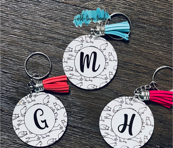 Cats Circle Pattern Engraved Initial Keychain Set, Keychains SVG, scrap fillers, money makers, laser ready