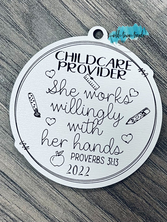 Child Care Provider Ornament, proverbs 31, she works willingly with her hands,  Scored,  Cut File, Laser Cut File, SVG, glowforge file