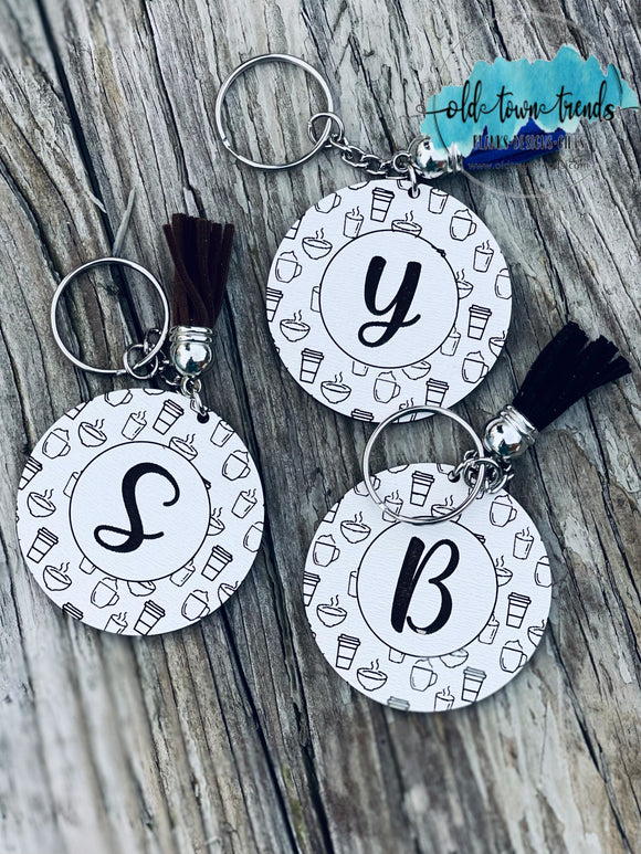 Coffee Pattern Engraved Initial Keychain Set, Keychains SVG, scrap fillers, money makers, laser ready