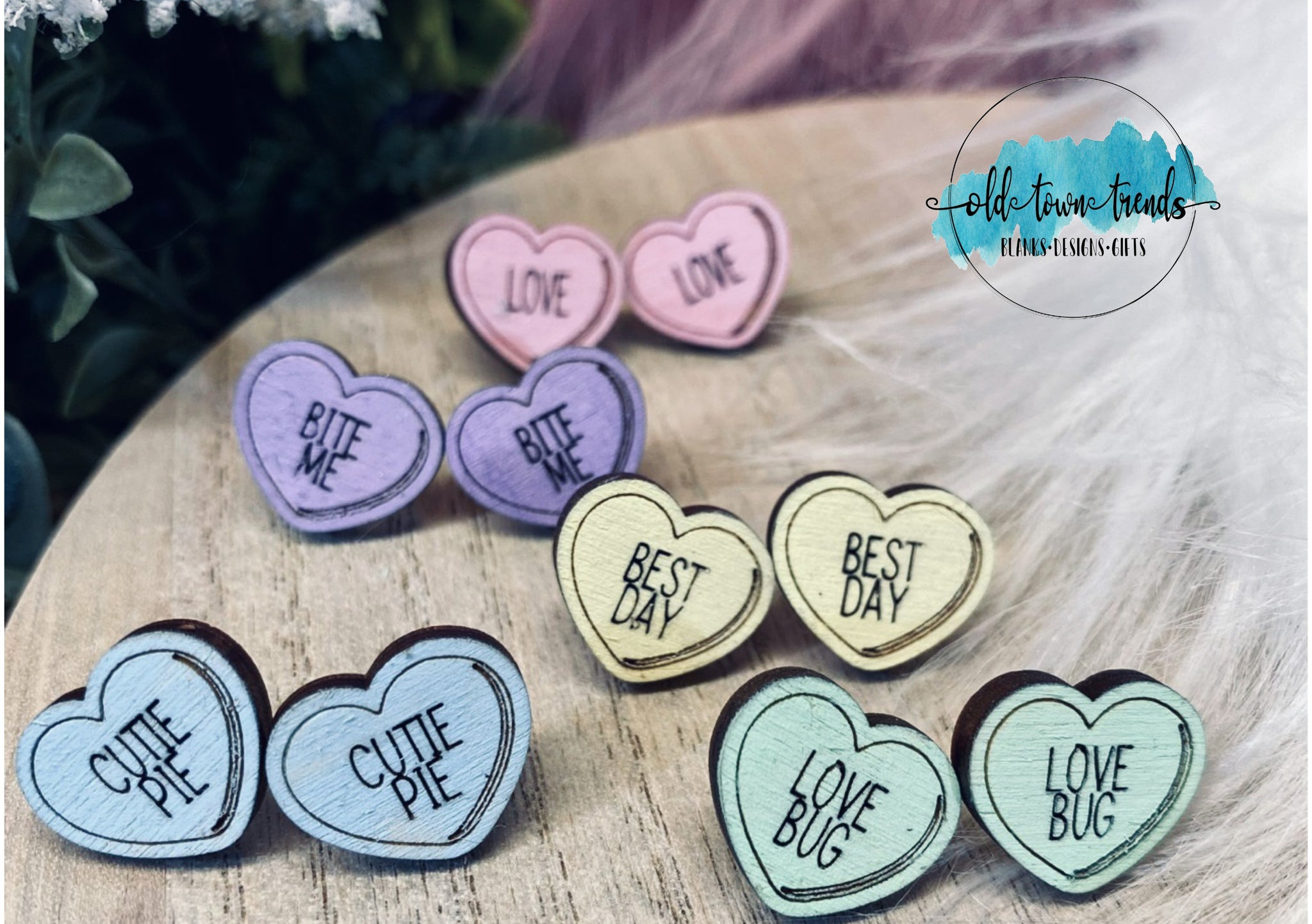 Conversation heart earring stud - Valentines day gift