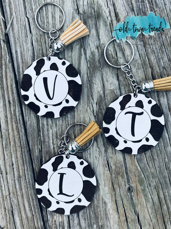Cow Pattern Engraved Initial Keychain Set, Keychains SVG, scrap fillers, money makers, laser ready