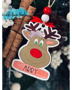 Reindeer Girl Personalized Ornament, Scored,  Cut File, Laser Cut File, SVG, glowforge file