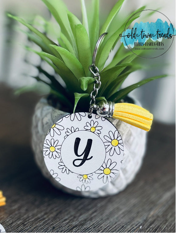 Daisy Circle Pattern Engraved Initial Keychain Set, Keychains SVG, scrap fillers, money makers, laser ready