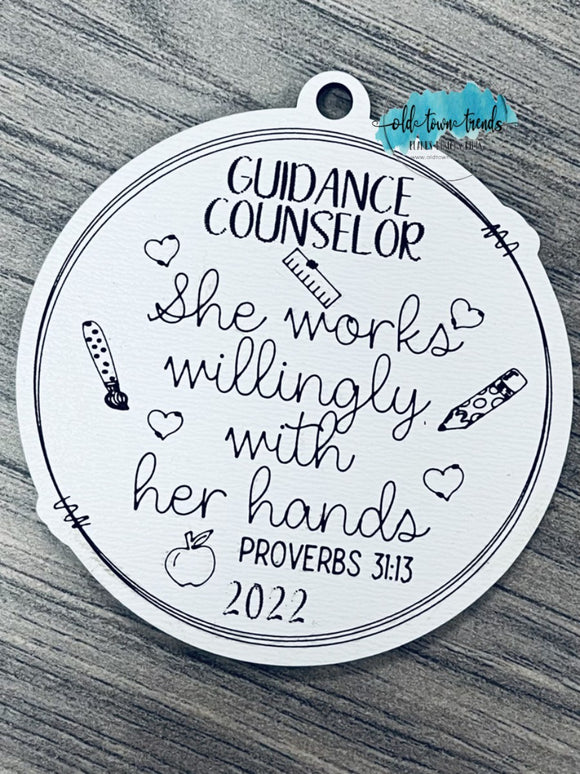 Guidance Counselor Ornament, proverbs 31, she works willingly with her hands,  Scored,  Cut File, Laser Cut File, SVG, glowforge file