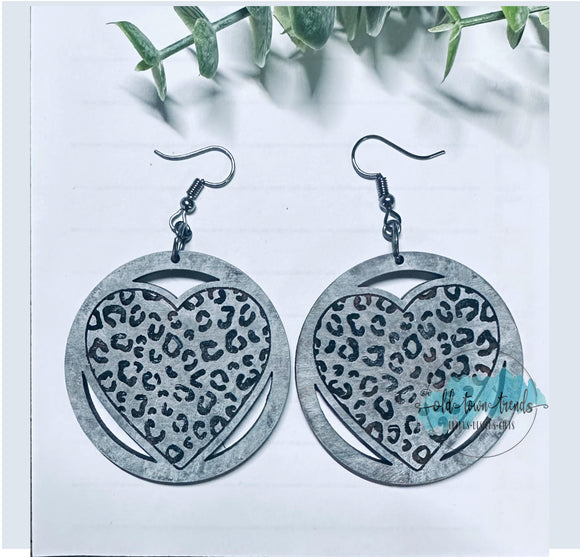 Round Heart Leopard Engraved Statement Earring File, SVG, engraved earring patterns, glowforge, laser ready