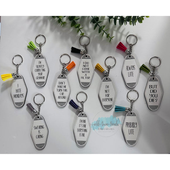 Vintage Hotel Keychain file Set , snarky keychain set 1, 10 designs,  Moneymaker, cut file, glowforge, laser file