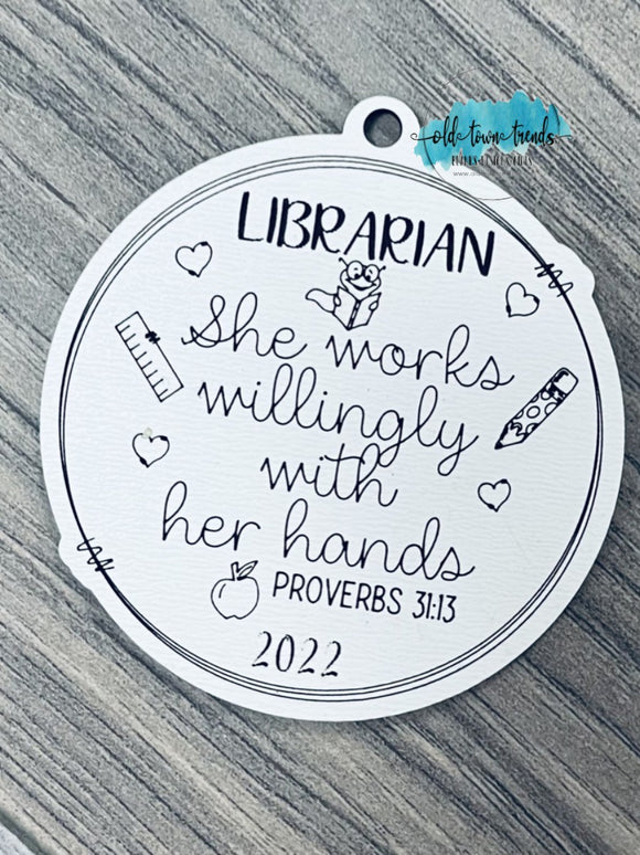 Librarian Ornament, proverbs 31, she works willingly with her hands,  Scored,  Cut File, Laser Cut File, SVG, glowforge file