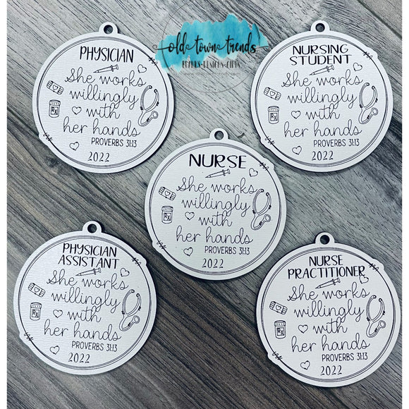 Nurse Doctor Bundle Ornament Set 5 ornaments, proverbs 31, she works willingly with her hands,  Scored,  Cut File, Laser Cut File, SVG, glowforge file