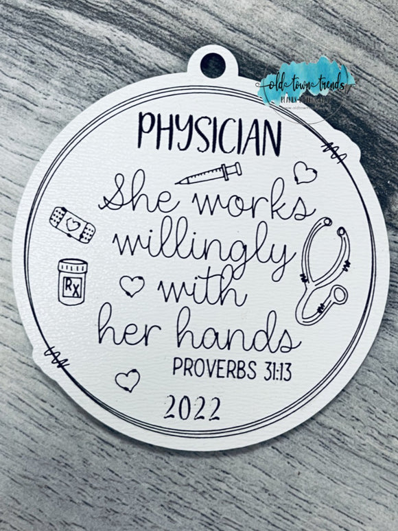 Physician Ornament, proverbs 31, she works willingly with her hands,  Scored,  Cut File, Laser Cut File, SVG, glowforge file