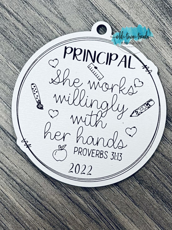 School Principal Ornament, proverbs 31, she works willingly with her hands,  Scored,  Cut File, Laser Cut File, SVG, glowforge file