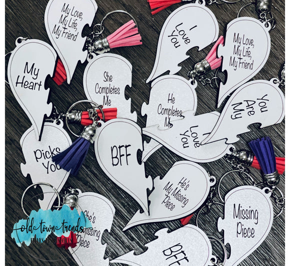 Heart Puzzle Couples Keychain Set, 10 file set, Keychains SVG, scrap fillers, money makers, laser ready