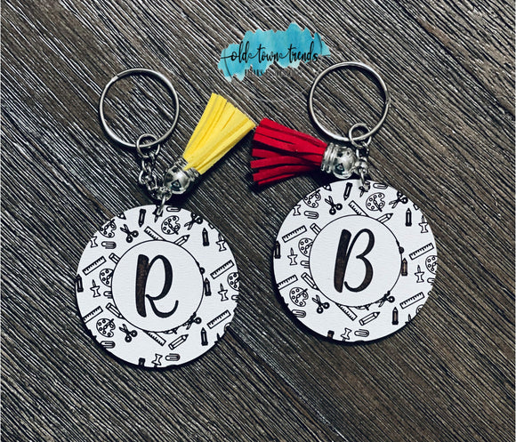 School Circle Pattern Engraved Initial Keychain Set, Keychains SVG, scrap fillers, money makers, laser ready