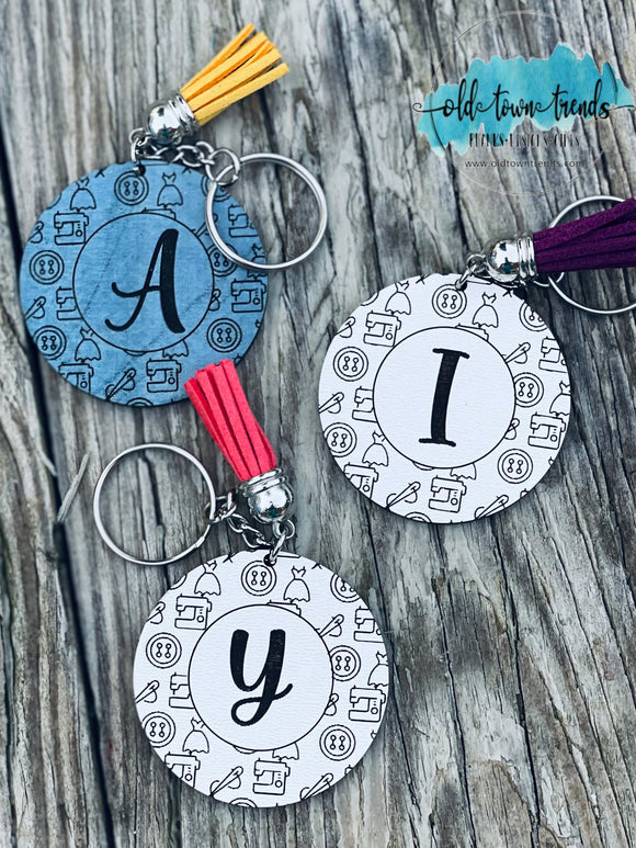 Sewing Pattern Engraved Initial Keychain Set, Keychains SVG, scrap fillers, money makers, laser ready