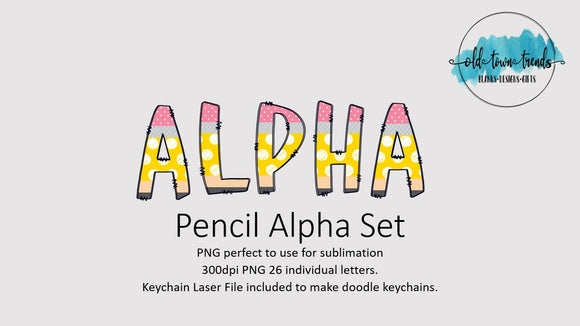 Pencil Alpha Doodle Letter Set, PNG, Sublimation