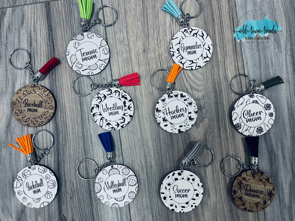 Sports Mom Circle Pattern Engraved Keychain Set, Keychains SVG, scrap fillers, money makers, laser ready