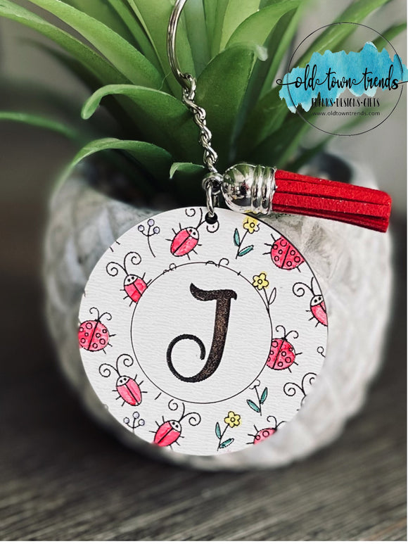 Ladybug Circle Pattern Engraved Initial Keychain Set, Keychains SVG, scrap fillers, money makers, laser ready