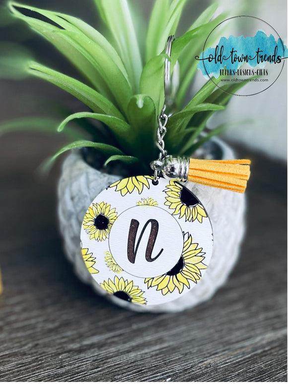 Sunflower Circle Pattern Engraved Initial Keychain Set, Keychains SVG, scrap fillers, money makers, laser ready